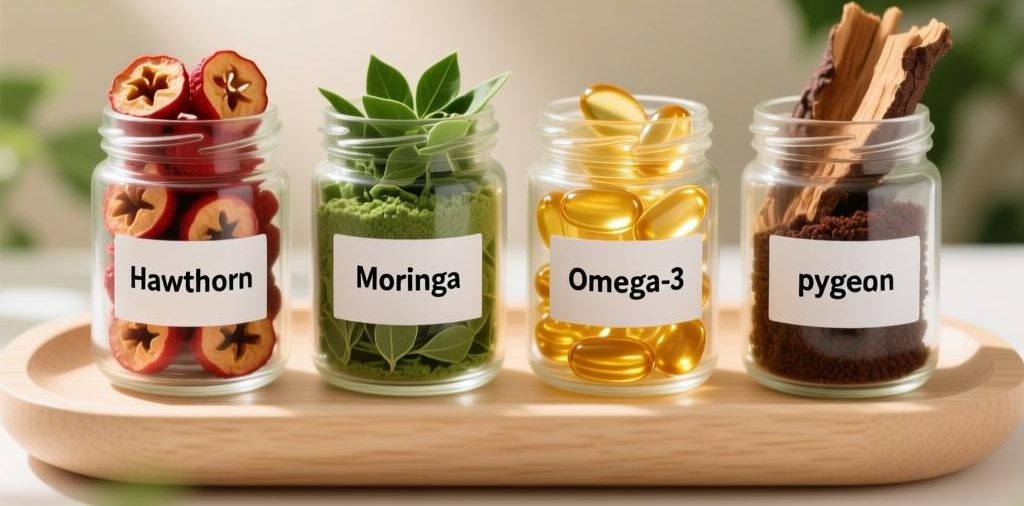 Hawthorn. Moringa. Omega-3. Pygeum 